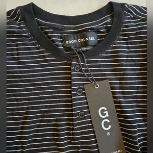Good Counsel Black/White Striped Henley Knit Shirt Long Sleeves 4XL NWT